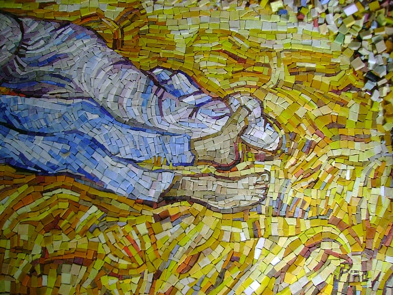 details of mosaic feet on van gogh mosaic mural