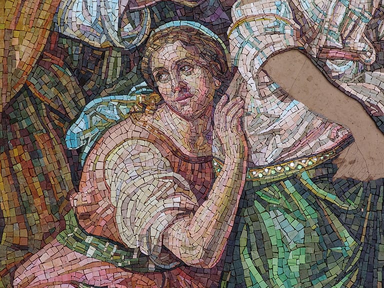 Custom mosaic artwork of religious scene